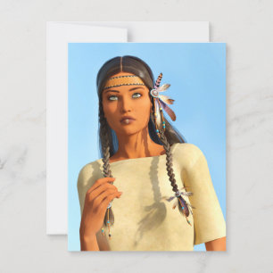 Cartão Postal Bela Mulher Indígena Americana Vestido Indígena