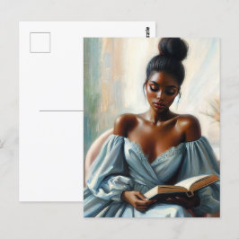 Cartão Postal Bela Mulher Negra Lendo Livro