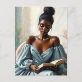 Cartão Postal Bela Mulher Negra Lendo Livro
