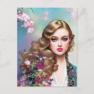 Cartão Postal Bela mulher no cartão-postal Primavera