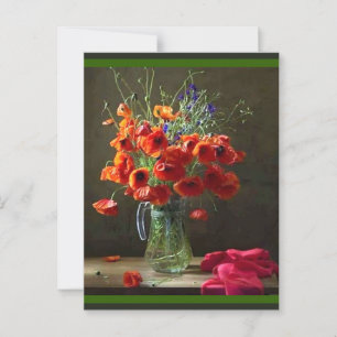 Cartão Postal Bela Natureza Morta Jarro de Flores Vermelhas