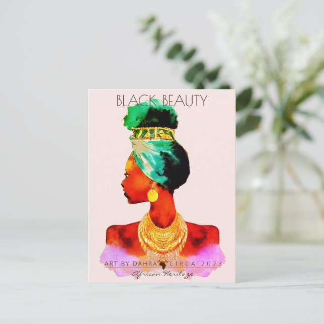 CARTÃO POSTAL BELA NEGRA MULHER AFRICANA RAINHA DOURADA NECKLACE (Em pé/Frente)