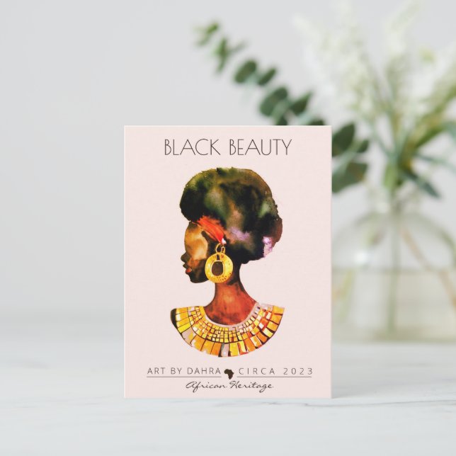 CARTÃO POSTAL BELA NEGRA MULHER AFRICANA RAINHA DOURADA NECKLACE (Em pé/Frente)