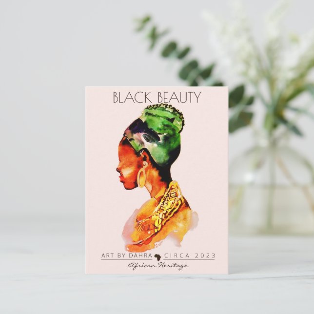 CARTÃO POSTAL BELA NEGRA MULHER AFRICANA RAINHA DOURADA NECKLACE (Em pé/Frente)