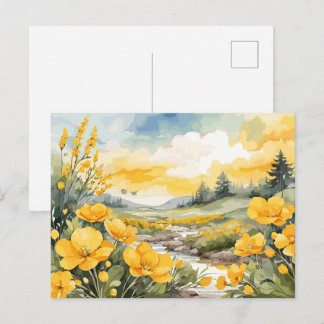 Cartão Postal Bela Paisagem Natural em Aquarela