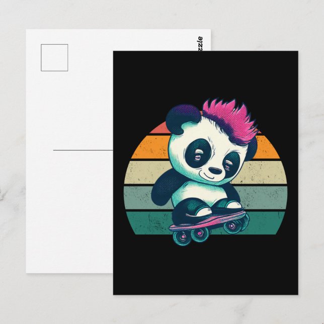 Cartão Postal Bela Panda Bela com Mohawk | Skater Panda (Frente/Verso)