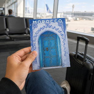 Cartão Postal Bela Porta Azul da Medina de Chefchaouen Marroquin