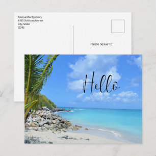 Cartão Postal Bela Praia Tropical Turquesa Olá