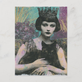 Cartão Postal Bela Rainha da Fantasia e Seu Gato Preto