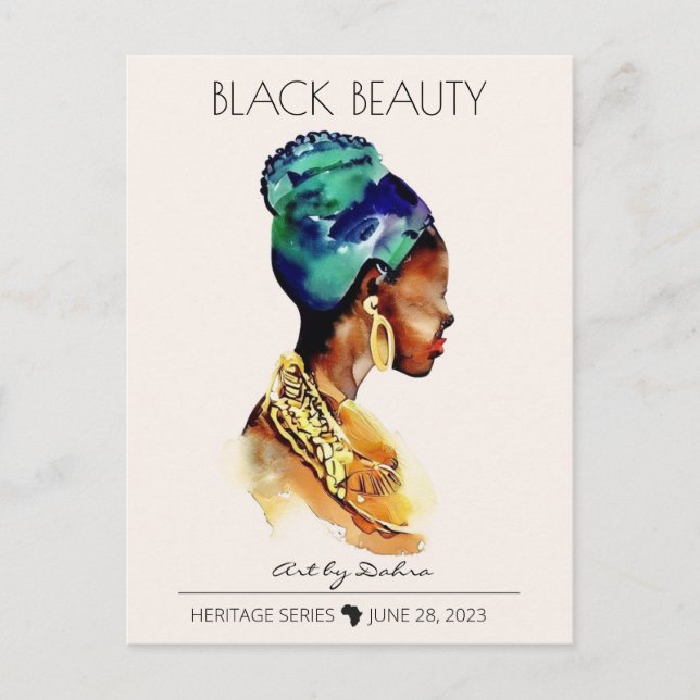 CARTÃO POSTAL BELA RAINHA NEGRA AFRICANA GRANDE NECKLACE DOURADO (Frente)