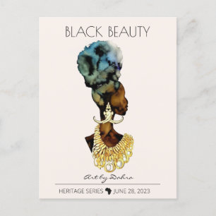 CARTÃO POSTAL BELA RAINHA NEGRA AFRICANA GRANDE NECKLACE DOURADO