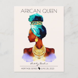 CARTÃO POSTAL BELA RAINHA NEGRA AFRICANA GRANDE NECKLACE DOURADO