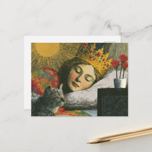 Cartão Postal Bela Rainha Sonolenta e seu Gato