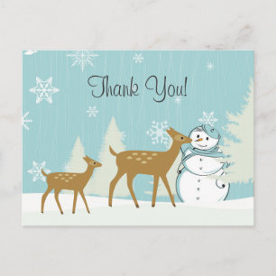 Cartão Postal Bela vassoura de floresta com Snowman Winter Obrig