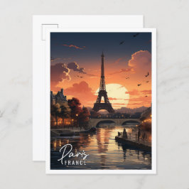 Cartão Postal Bela visão da Torre Eiffel Paris França