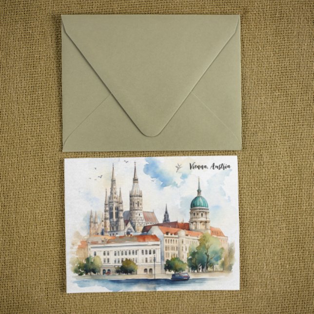 Cartão Postal Bela Vista da Cidade de Viena Áustria Pintura (Beautiful Vienna Austria City View Painting Postcard)