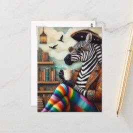 Cartão Postal Bela Zebra Pirata Com Café