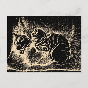 Cartão Postal Belas Artes Holandesas Vintage - Dois Gatos Dormin