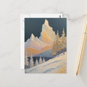 Cartão Postal Belas Árvores de Inverno e Pintura de Neve nas Mon
