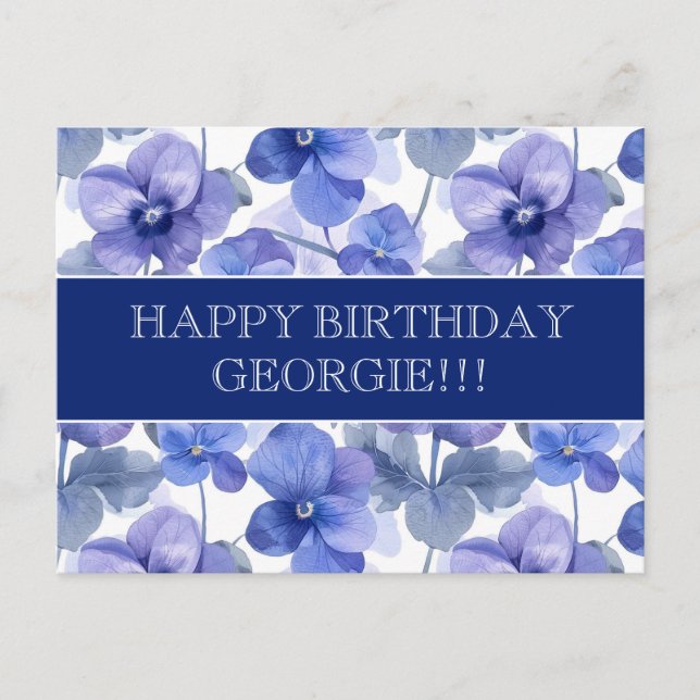 Cartão Postal Belas Flores de Viola Feliz Aniversário (Frente)
