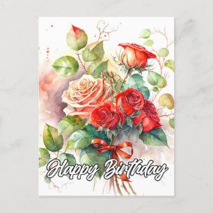 Cartão Postal Belas Rosas Vermelhas Vintage