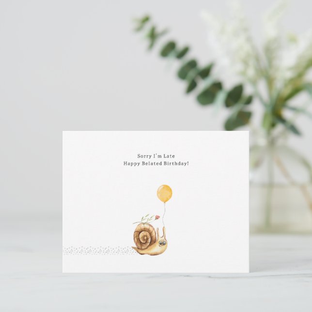 Cartão Postal Belated Birthday Sorry Snail Illustration Card (Em pé/Frente)