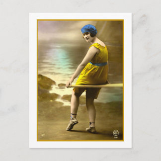 Cartão Postal Beleza Banheira em amarelo e azul