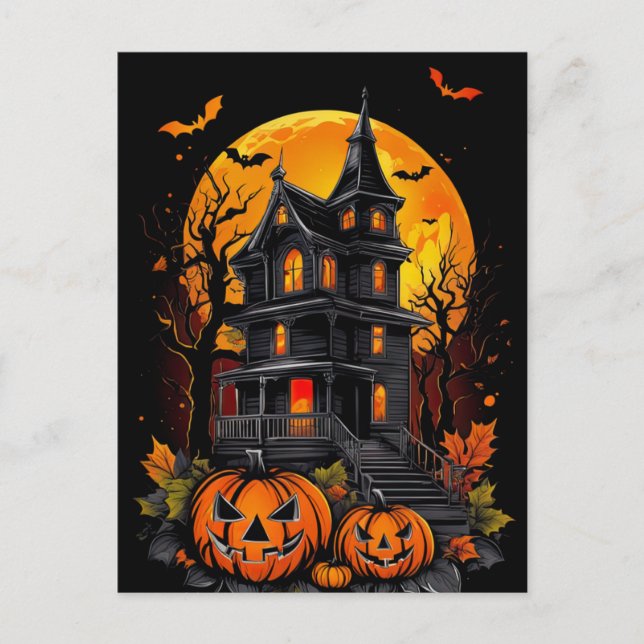 Cartão Postal Beleza de uma Mansão Spooky, Halloween (Frente)