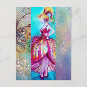 Cartão Postal BELEZA EM VESTIDO ROSA / Planta Borboleta Mágica