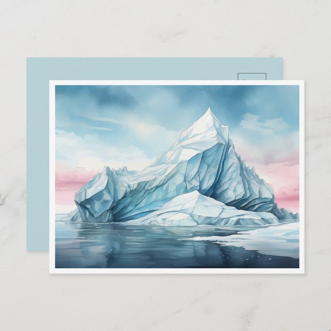 Cartão Postal Beleza Glacial, Iceberg Watercolor (Frente/Verso)
