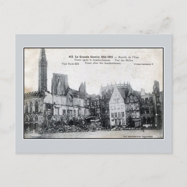 Cartão Postal Bélgica Ypres após o bombardeamento (Frente)