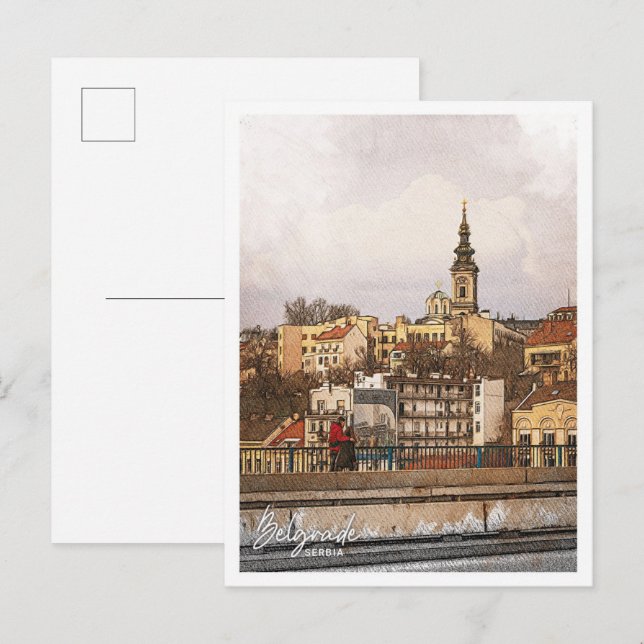 Cartão Postal Belgrado Sérvia Lápis de Cores (Frente/Verso)