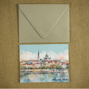 Cartão Postal Belgrado Sérvia Silhouette Watercolor Painting