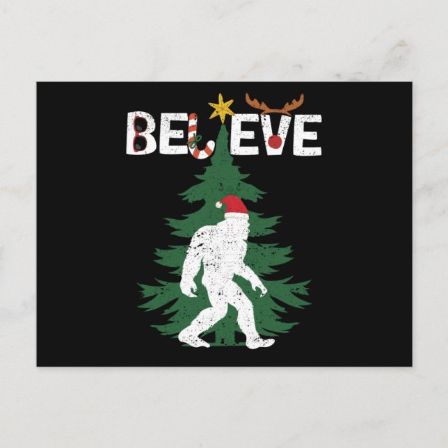 Cartão Postal Believe Bigfoot Sasquatch Yeti Christmas Hat (Frente)