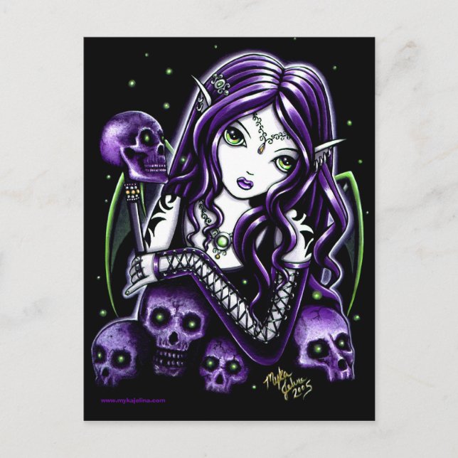 Cartão postal Belladonna Purple Skulls Faerie (Frente)