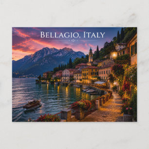 Cartão Postal Bellagio Itália Pôr do Sol Lago Como Viagem
