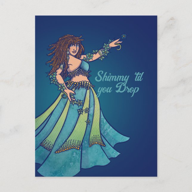 Cartão Postal Belly Dancer Ruby Teal Art  (Frente)