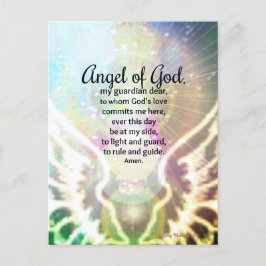 Cartão Postal Belo Anjo de Deus Orador Asas Verdes Azul