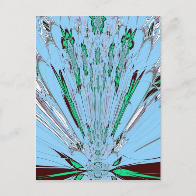 Cartão Postal Belo Aqua Azul Azul Incrível Arte Floral (Frente)