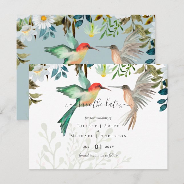 Cartão Postal Belo casamento de Casais de HUMMINGBIRDS (Frente/Verso)