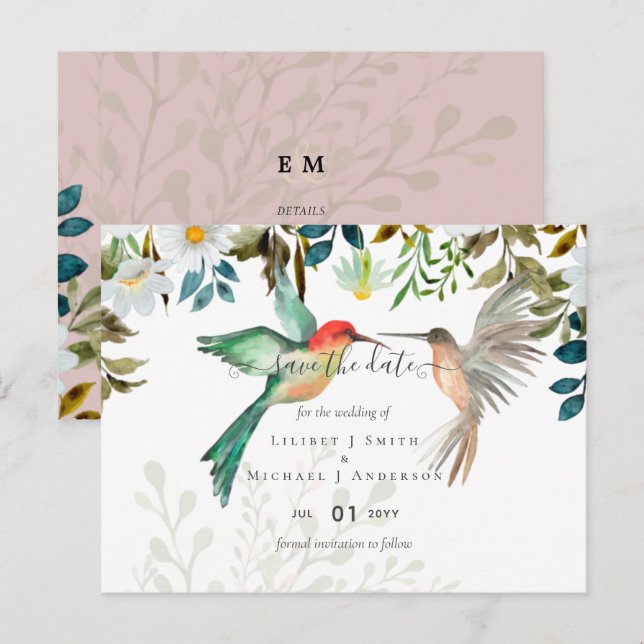 Cartão Postal Belo casamento de Casais de HUMMINGBIRDS (Frente/Verso)