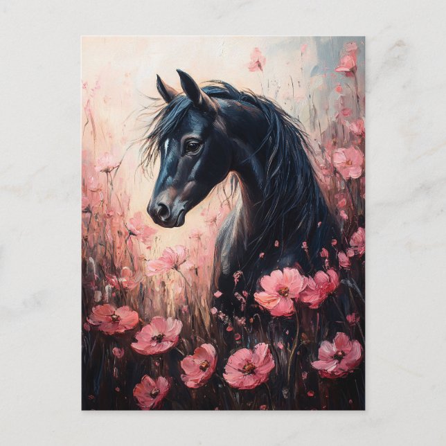 Cartão Postal Belo Cavalo Blush Flores Rosa (Frente)