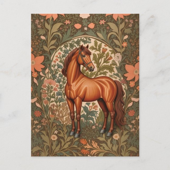 Cartão Postal Belo Cavalo Marrom William Morris Inspirou (Frente)