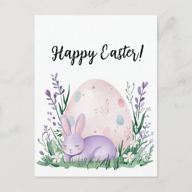 Cartão Postal belo coelho bonito com flores e Páscoa (Frente)