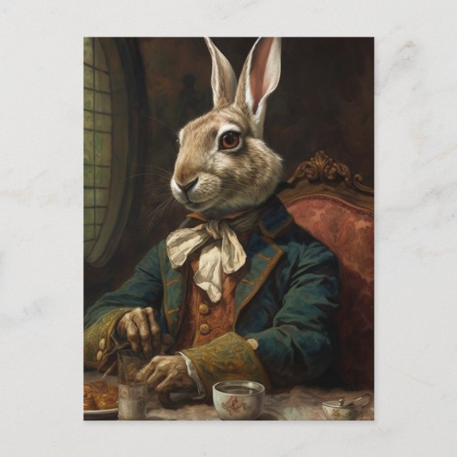Cartão Postal Belo coelho num terno (Frente)