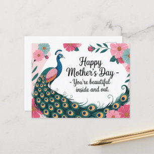 Cartão Postal Belo Dia de as mães Floral Peacock