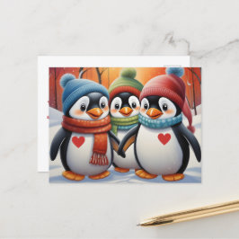 Cartão Postal Belo e adorável Natal dos Pinguins
