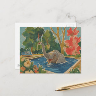 Cartão Postal Belo Elefante na piscina