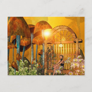Cartão Postal Belo elfo sentado no jardim com flores