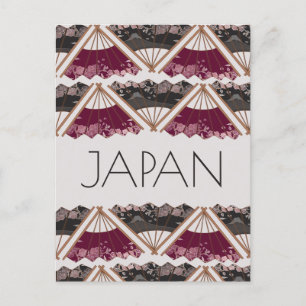 Cartão Postal Belo Fan Sakura Mão Ilustrada Japão